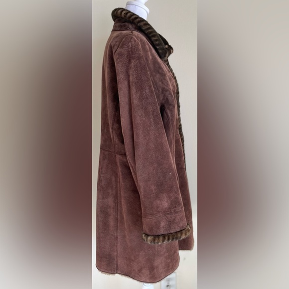 LNR for NORDSTROM SUEDE BUTTON FRONT LEATHER LINED JACKET w FAUX FUR TRIM, SZ PL - Picture 11 of 17